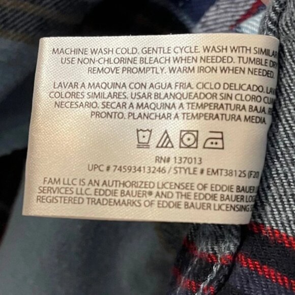 Eddie Bauer Men’s Button Down Flannel Blue Plaid Size XL - Picture 12 of 13